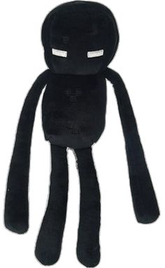 a black stuffed animal with white eyes