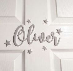 a door with the word glitter written on it and stars around it in silver metal