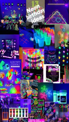 a collage of neon lights and decorations