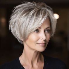 Top 22 Haircut Styles for Women Over 50 in 2024: Chic, Modern & Elegant Choices Stacked Bob Haircuts For Women Over 50, Short Ladies Hairstyles, Short Edgy Shag Haircut, Layered Bob Hairstyles For Fine Hair, Bixby Haircut, Sassy Hair Older Women, Kort Bob, Chin Length Hair, Messy Short Hair