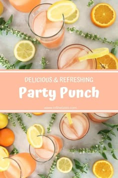 delicious and refreshing party punch with oranges, lemons, and herbs on the side