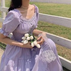 Moda Grunge, Cottagecore Dresses, Fairycore Dress, Cottagecore Outfits, Gaun Fashion, Aesthetic Dress, Dresses Aesthetic, Cottagecore Fashion, Lavender Dresses