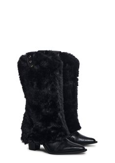 Look super cute in these cowboy boots that have a vegan leather construction, a pointed toe design, block heels, attached faux fur leg warmers, ball stud detailing, and a pull on fit. Cowboy Fits, Current Mood Clothing, Fur Leg Warmers, Present Perfect, Black Dolls, Tripp Nyc, Leather Cowboy Boots, Cute Boots, Black Doll