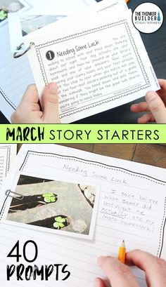 the march story starter book is open and ready for students to use it as an activity