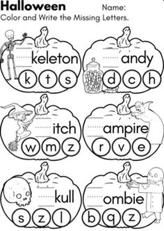 halloween worksheet with pumpkins and words