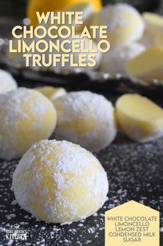 white chocolate limocello truffles with lemon zest and sugar on the side