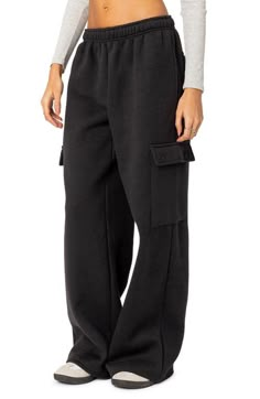 Find EDIKTED Wide Leg Cotton Cargo Sweatpants on Editorialist. Wide legs add to the off-duty look of relaxed cotton sweatpants made with deep cargo pockets to carry most everything you need out there. Elastic waist 100% cotton Machine wash, dry flat Imported Sweatpants Wide Leg, Flannel Sweatshirt, Cargo Sweatpants, Cotton Sweatpants, Black Sweatpants, Fleece Sweatpants, Cargo Style, Open Knit Sweater, Cargo Skirt