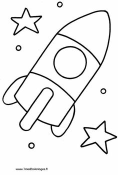 a black and white drawing of a rocket ship with stars on the side, flying in the air