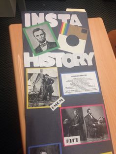 the inside of a book with pictures and words on it that say, insta o history