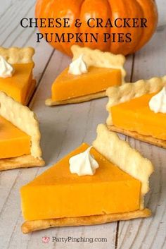 several pieces of cheese and cracker pumpkin pies