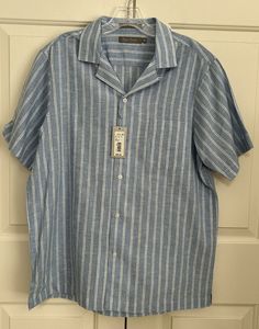 NWT Daniel Cremieux size M, light indigo, button up, striped pattern, short sleeve shirt -mens. $85 retail. Linen/polyester.22" underarm to underarm, 28.25" long.1 front pocket.Nice quality.E8 Striped Collared Short Sleeve Shirt With Button Closure, Classic Striped Short Sleeve Shirt For Spring, Shirt Pattern, Beach Photos, Stripes Pattern, Men Short Sleeve, Casual Button Down Shirts, Front Pocket, Short Sleeve Shirt