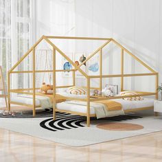 Metal Double Twin Size Triangular House Beds with Built-in Table Double Twin Bed, Triangular House, Bed Tents, Twin Size Beds, Twin House Bed, Two Twin Beds, Bed Full, Stylish Bed, Twin Size Bed