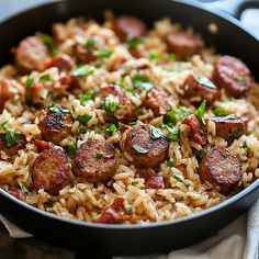 This Easy Sausage and Rice Skillet is my go-to for busy weeknights! It's so quick and always tastes delicious. My family loves it, and I love how easy it is to make! Perfect weeknight meal. Link in first comment [👇] [👇] #Amazing #usa #sweetmemories #Easyrecipe #recipes