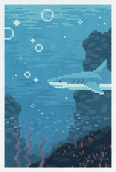 an image of a pixel art scene with the ocean and stars in the sky above