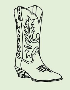 a black and white drawing of a cowboy boot