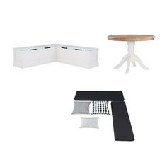 an assortment of furniture including a table and bench