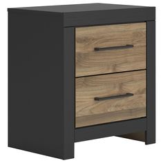 the two drawers are made from wood and have metal pulls on each drawer, which is black