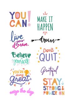 the words are written in different colors and font styles, including one that says you can make it happen