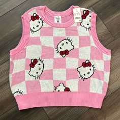 Adorable And Fun Sanrio Hello Kitty Vest. Nwt. Soft Woven Sweater Vest. Great For Comic Con Or Dress Up School Days. Hello Kitty Cardigan, Hello Kitty Sweater, Hello Kitty Outfits, Kuromi Clothes, Sanrio Outfits, Kitty Sweater, Sanrio Clothes, White Knit Top, Kitty Clothes