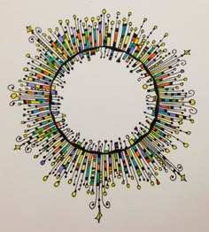 a drawing of a circle made up of pins and scissors