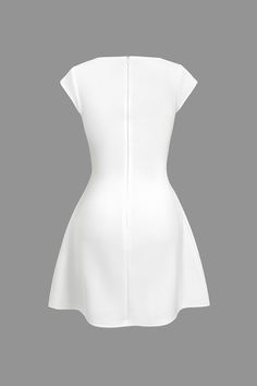 Indulge in the timeless elegance and effortless style of our A&A Square Collar Short Sleeve A-line Mini Dress. Crafted with a solid and loose fit design, this dress features a high waist and exquisite A-line silhouette that is sure to turn heads. Elevate your wardrobe with this must-have piece that exudes sophistication and class. Feminine A-line Dress With Flattering Silhouette, Chic A-line Dress With Pleated Waist, Casual A-line Dress With Back Zipper, Casual A-line Plain Dress, Solid Color A-line Formal Dress, Elegant A-line Lined Mini Dress, Elegant Lined A-line Mini Dress, White A-line Dress With Back Zipper, Fit And Flare Solid Color Mini Dress