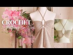 crochet patterns in one video with flowers and mannequins on display