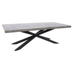 a concrete table with black metal legs