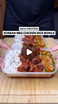 the korean bbq chicken rice bowls are ready to be eaten