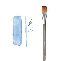 a brush with blue watercolor on it next to a white background and an image of a light blue smudge