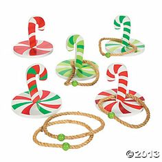 a group of candy canes tied to ropes