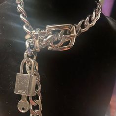 Silver Unbranded Belt Chain With Prada Lock And Key. Beautiful Statement Necklace.Two Looks For The Price Of One, You Can Wear The Belt Chain By Itself, Or You Can Add The Lock. The Chain Is 18". Please Reviews All Pictures The Prada Lock Has Some Tiny Scratches. Prada Jewelry, Silver Belts, Lock And Key, Pretty Jewellery, Womens Jewelry Necklace, Key, Prada, Silver Jewelry, Jewelry Necklaces