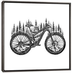 a black and white drawing of a mountain bike