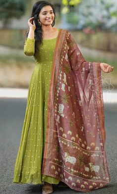 Full Chudi Designs, Long Dress Designs Indian, Long Frocks With Dupatta, Plain Long Frocks, Anarkali Dress With Saree, Anarkali Outfit, Long One Piece Dress Indian, Traditional Long Frocks Indian, Long Dresses Indian Style