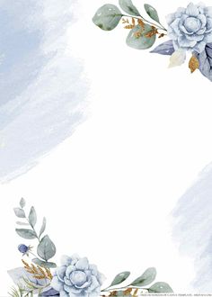 watercolor flowers and leaves on a white background with blue sky in the back ground