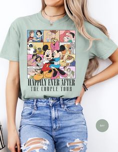 Embark on a magical journey through love with our "Happily Ever After Couples Tour" Cotton Tee! This enchanting shirt features beloved Disney couples like Up's Carl and Ellie, The Little Mermaid's Ariel and Eric, and more, celebrating the timeless magic of true love. Crafted from soft and comfortable cotton, this tee is not just a shirt—it's a romantic ode to your favorite Disney love stories. Wear it proudly and let the world witness your passion for the enchanting world of love and fairy tales! 💖🏰 Disney Couple Outfits Ideas, Disney Couple Outfits, Disney Love Stories, Up Carl And Ellie, Carl And Ellie, Ariel And Eric, Disney Couple Shirts, Couple Outfit Ideas, Couple Tees