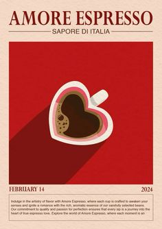 a poster with the words amore espresso and a heart shaped coffee cup on it