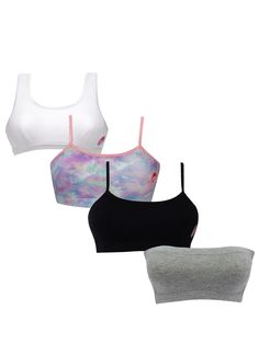 D'chica pack of 4 Beginner, Uniform, All day wear and Tube/strapless b Cotton Bras