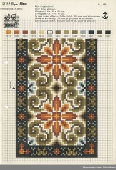 a cross stitch pattern with an orange and blue design on the bottom, in front of a