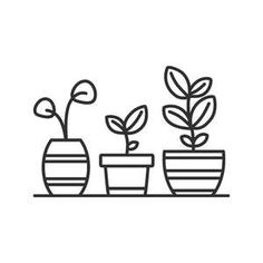 three potted plants line icon