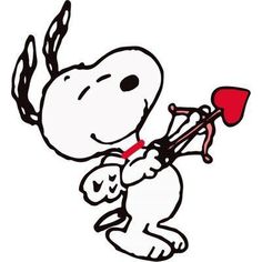 a drawing of a snoopy playing the violin with red bow on it's neck