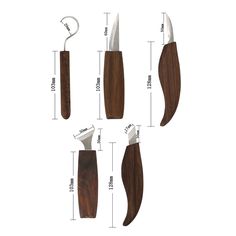 three different types of knifes are shown in the diagram, including one with a wooden handle