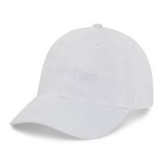 a white hat with the word on it