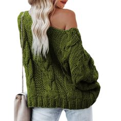 Green Oversize Pullover Knit Sweater Green Knit V-neck Sweater For Fall, Chunky Knit Relaxed Fit Top For Fall, Fall Chunky Knit Relaxed Fit Top, Relaxed Fit Chunky Knit Top For Fall, Casual Slouchy Cable Knit Sweater, Casual Slouchy Chunky Knit Sweater, Green Knit Top For Fall, Green Soft Knit Top For Fall, Casual Green Knitted V-neck Sweater