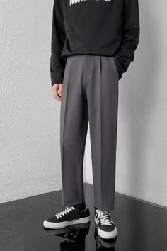 Casual Solid Dress Pants For Winter, Solid Tapered Leg Winter Dress Pants, Solid Tapered Leg Dress Pants For Winter, Korean Street Fashion Men, Guys Fashion Casual, Trendy Boy Outfits, Mens Trendy Outfits, Men Stylish Dress, Guys Clothing Styles