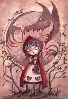 Red Riding Hood Art, Red Ridding Hood, Tim Burton Style, Tim Burton Art, Art Manga, Bad Wolf, Art Et Illustration, Red Hood, Arte Fantasy