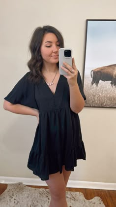 V neck Dress Model is Wearing a Small Chirch Outfits, Plus Size Bachelorette Outfit, Black Western Dress, Black V Neck Dress, College Clothes, Dress Professional, Church Fits, Anna Dress, Bachelorette Outfits