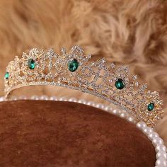 New Flaw Green Rhinestone Golden Tiaras | Bridelily - Silver - tiaras Most Beautiful Wedding Dresses, Tiara Hairstyles, Golden Crown, Magical Jewelry, Rhinestone Bridal, Bridal Tiara, Bling Rings, Tiaras And Crowns, Beautiful Wedding Dresses