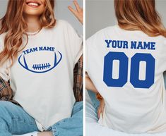 Create your unique team look with our customizable sport shirt! Personalize it with your team name and number for a one-of-a-kind jersey. Perfect for football teams, special gifts, and showing team spirit. Design your custom shirt today and stand out on game day! Custom Sport Shirt, Personalized Team Shirt, Custom Football Gifts 👉HOW TO ORDER👈 1️⃣ Please review all the information provided before placing an order 2️⃣ Select the shirt type and size using the drop down menu. 3️⃣ Select the color of the shirt using the following drop down menu. 4️⃣ Need more Items? Add the current item in the cart. And If you like to add more items to your order please press the back button and repeat steps 1-3 again. 5️⃣ Once all your desired items are in your cart you may complete your order by entering y Customizable Crew Neck T-shirt For Fan Gear, Customizable Cotton Sports T-shirt, Customizable Jersey T-shirt For Team Events, Customizable White T-shirt For Sports Season, Customizable White Fan Apparel T-shirt, Customizable Blue Top For Game Day, Customizable Crew Neck Jersey T-shirt, Customizable T-shirt For Football Season, Custom Print T-shirt For Sports Events