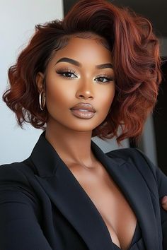 fall hair colors, black women hairstyles, hair hues Chocolate And Auburn Hair, Auburn Chocolate Hair, Auburn Bob Hair, 4c Natural Hair Color Ideas, Fall Color For Short Hair, Farrah Fawcett Hair Black Women, Copper Blonde Hair Black Women, Color Hair On Black Women, Short Hairstyles Black Women Natural