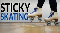 a pair of roller skates with the words sticky skating on it's side